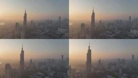 晨光照射在江苏省南京市地标建筑紫峰大厦高清在线视频素材下载