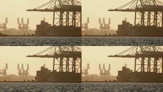 夕阳时分天津港港口码头高清在线视频素材下载