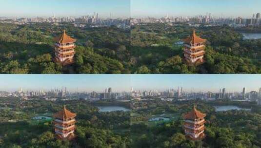 中国广东省广州市麓湖公园远眺城区高清在线视频素材下载