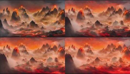 中国风的山水画国画动画山脉高清在线视频素材下载