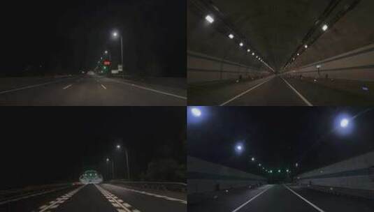 夜晚开车行驶在广东高速公路夜间城市道路高清在线视频素材下载