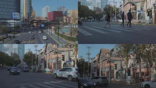 华山路常熟路行人交通街景高清在线视频素材下载