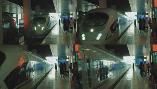 站台上等候上车的乘客和动车高铁车厢门高清在线视频素材下载