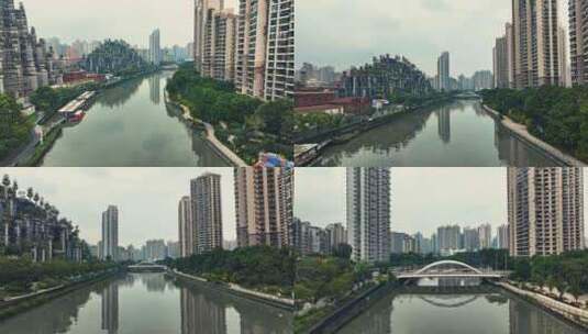 上海城市苏州河沿岸航拍高清在线视频素材下载