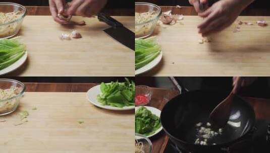 中式家庭素菜小炒豆芽炒小白菜高清在线视频素材下载