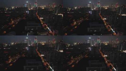 南昌红谷滩区夜景交通航拍高清在线视频素材下载