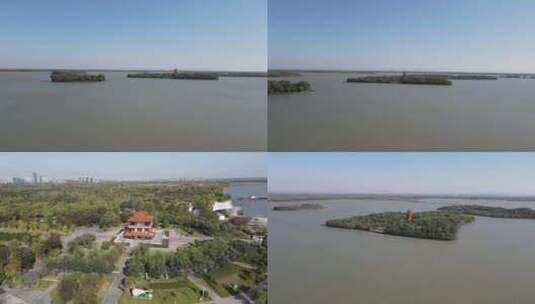 济宁太白湖景区旅游4k航拍高清在线视频素材下载