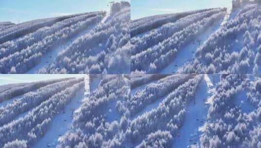 雾凇下滑雪场航拍高清在线视频素材下载