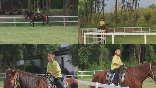 骑马的勇敢小男孩高清在线视频素材下载