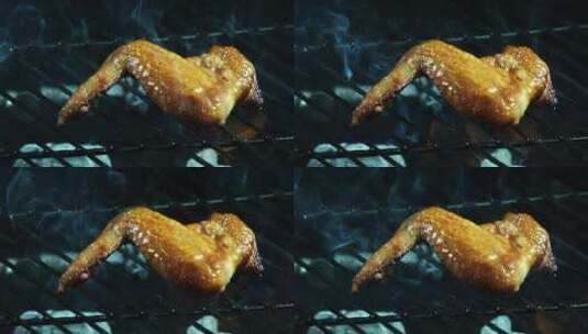 烤架上的鸡翅特写镜头高清在线视频素材下载