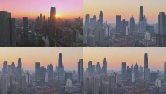 天津城市日出航拍高清在线视频素材下载