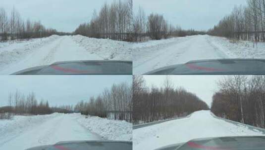 雪天乡道开车高清在线视频素材下载