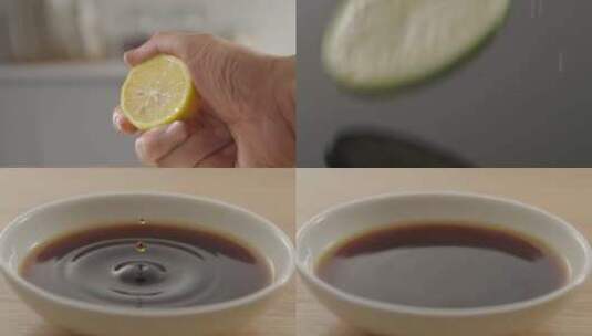酱油  柠檬片落下  调味料高清在线视频素材下载