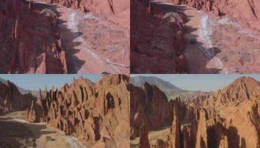 经典航拍前40秒大红山峡谷跟车高清在线视频素材下载