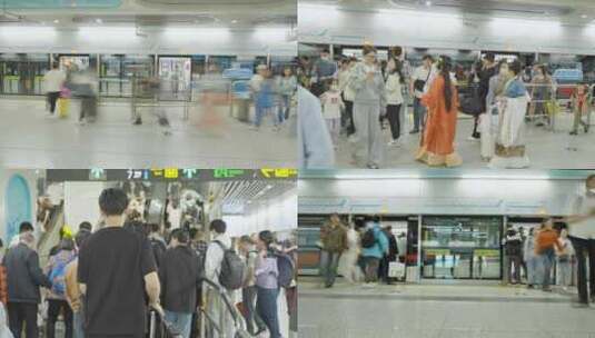 成都地铁站人流地铁开门乘客上下车高清在线视频素材下载