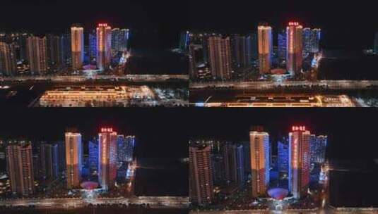 航拍秦皇岛城市夜景酒店高清在线视频素材下载