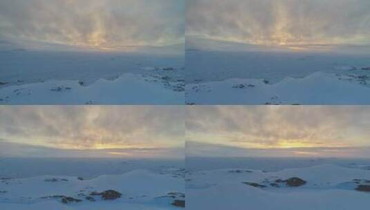 南极洲日出冰川上空鸟瞰高清在线视频素材下载
