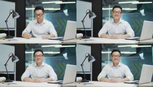 亚洲男工程师肖像，设计师建筑师看着现代工高清在线视频素材下载