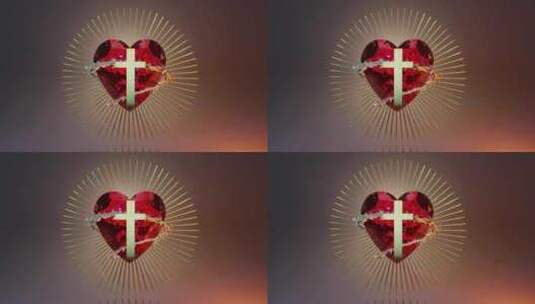 棕色背景上的圣心和圣十字3d动画循环高清在线视频素材下载