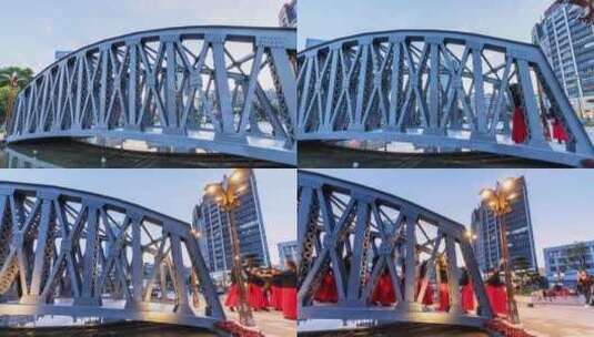 九江新桥头景观铁桥黄昏入夜延时高清在线视频素材下载