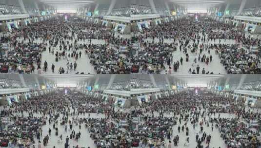 假期杭州东站候车厅人流量高清在线视频素材下载
