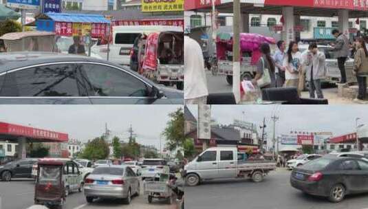 北方农村市集 汽车 拥挤高清在线视频素材下载