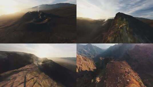 FPV无人机航拍火山口大海海岸加那利群岛高清在线视频素材下载