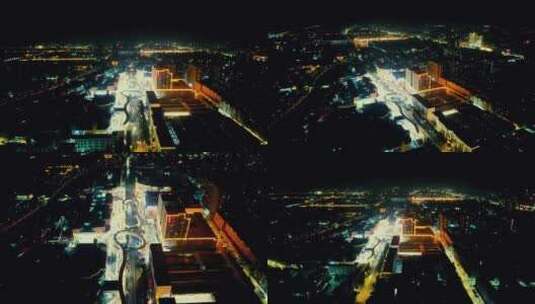 山东聊城铁塔商业圈夜景航拍高清在线视频素材下载