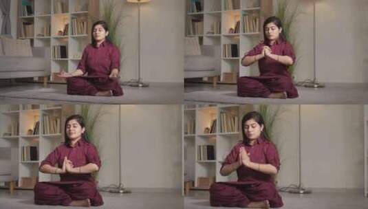 冥想室内瑜伽健康女人莲花之家高清在线视频素材下载