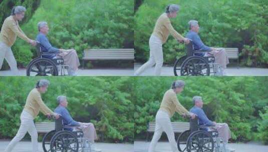 推轮椅的老人高清在线视频素材下载