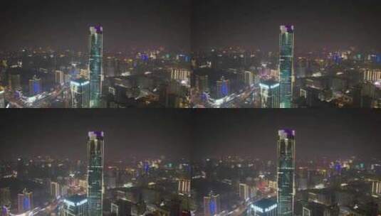 湖南长沙国金中心城市夜景航拍高清在线视频素材下载