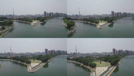 航拍河南漯河风景景区城市风光城市建设高清在线视频素材下载