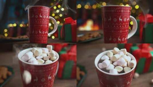 马克杯，圣诞节，棉花糖，热巧克力高清在线视频素材下载