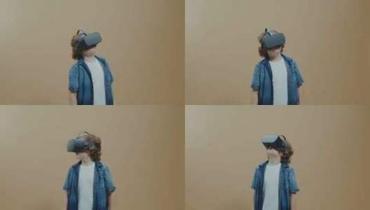 一个使用虚拟现实耳机的男孩高清在线视频素材下载
