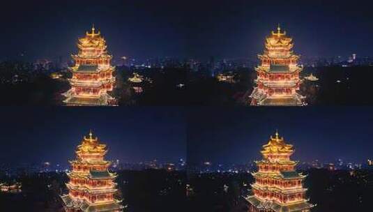 重庆江北鸿恩寺夜景航拍高清在线视频素材下载