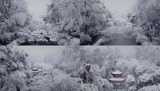 长沙雪景-岳麓山爱晚亭航拍2高清在线视频素材下载