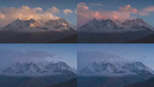 航拍库拉岗日雪山晚霞日照金山高清在线视频素材下载