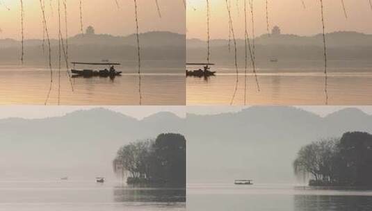杭州西湖清晨雷峰塔山色空蒙唯美空镜合集高清在线视频素材下载