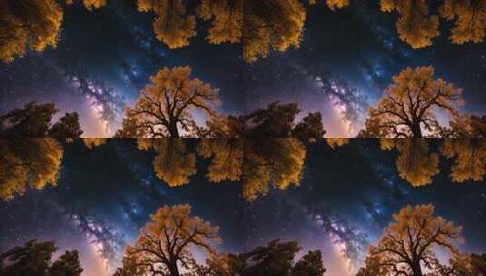 树林夜空星空银河景象高清在线视频素材下载