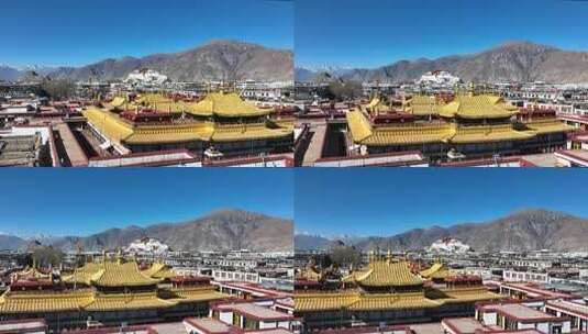 西藏拉萨布达拉宫大昭寺航拍高清在线视频素材下载