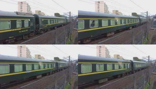 京广线铁路列车客车绿皮车高清在线视频素材下载