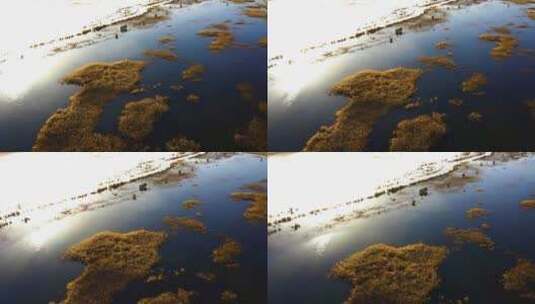 航拍水库湿地高清在线视频素材下载