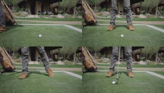 高尔夫球手在练习击球技巧高清在线视频素材下载