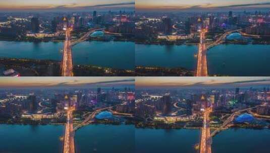 沈阳浑河桥青年大街夜景航拍延时摄影高清在线视频素材下载