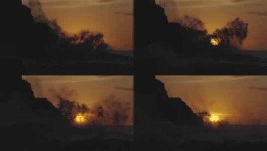 黄昏时海浪撞击海岸高清在线视频素材下载