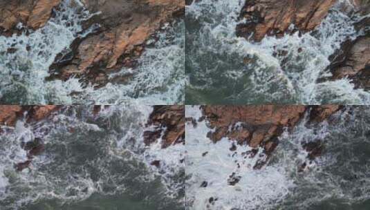 航拍俯瞰威海金海湾山庄岸边的海浪4K高清在线视频素材下载