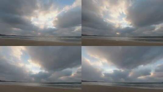 海岸沙滩落日阴云延时高清在线视频素材下载