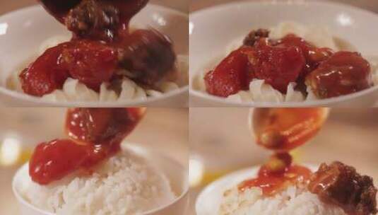 【镜头合集】番茄牛腩盖饭番茄牛肉盖浇面高清在线视频素材下载