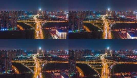 航拍武汉汉阳四新夜景杨泗港大桥转盘交通高清在线视频素材下载