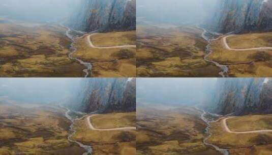 甘南迭部扎尕那洛克之路阴天大气航拍高清在线视频素材下载